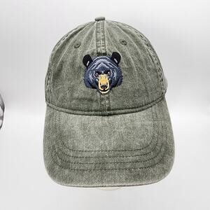 Blue Ridge Parkway Cap Hat Faded Green Strapback Unstructured Black Bear Logo